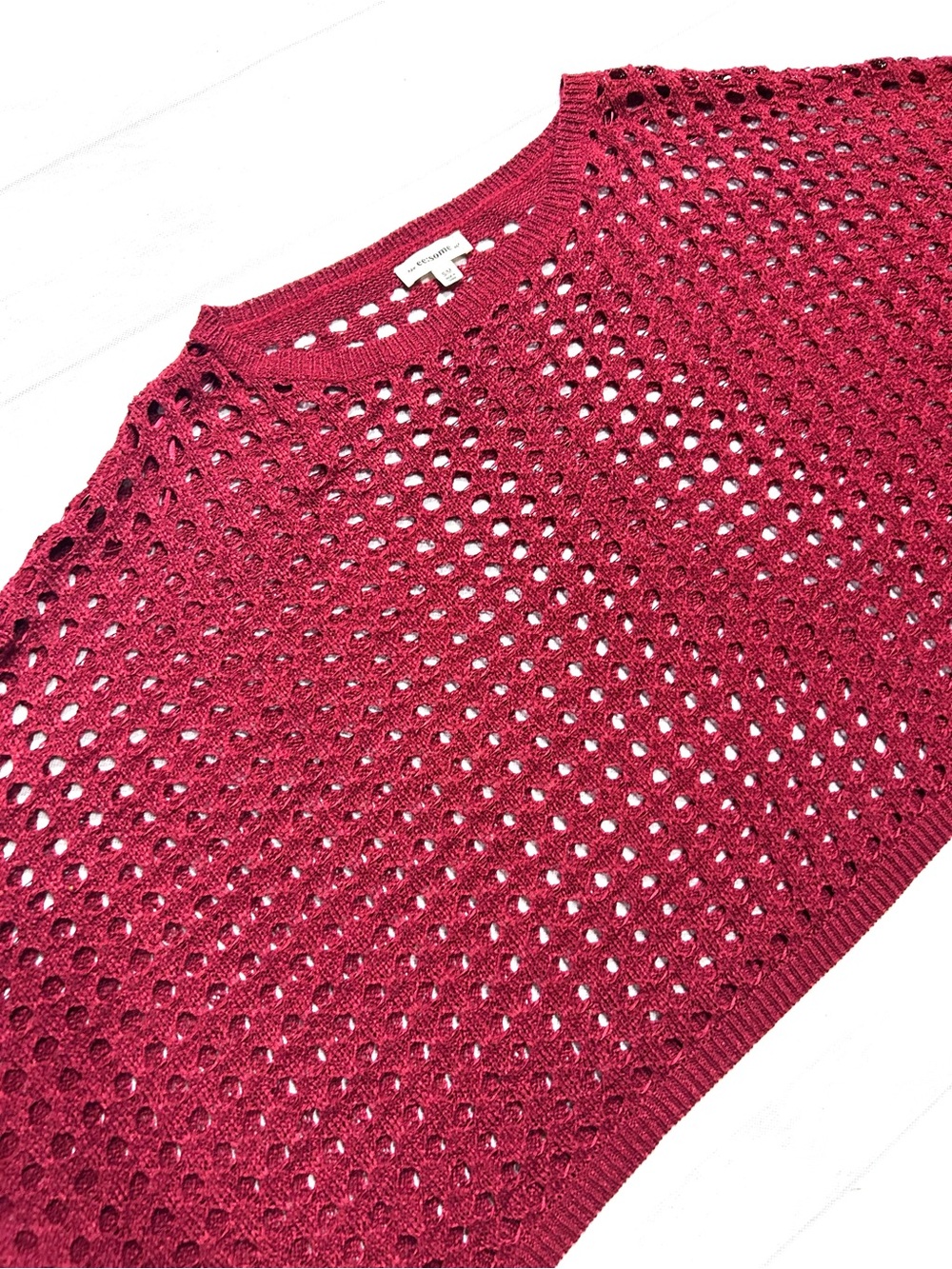 Ee:some Open Cable Knit Crewneck Sweater - Burgundy Sz S - M cropped oversized